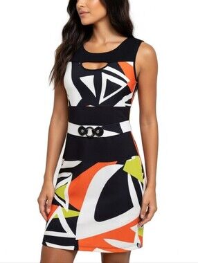 Bali Sleeveless Colorful Abstract Print Sheath Dress Size 6